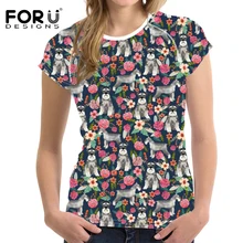 FORUDESIGNS/Schnauzer с цветочным принтом летние женские футболки модные топы с короткими рукавами футболка Повседневная футболка для бодибилдинга Женская