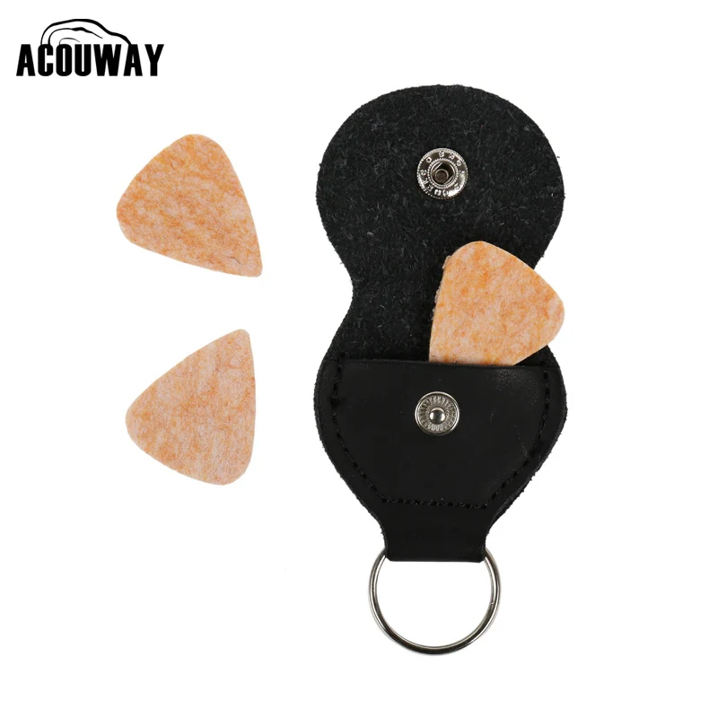 Guitar ukulele Pick Holder Black Genuine Leather Guitarra Plectrum Case2