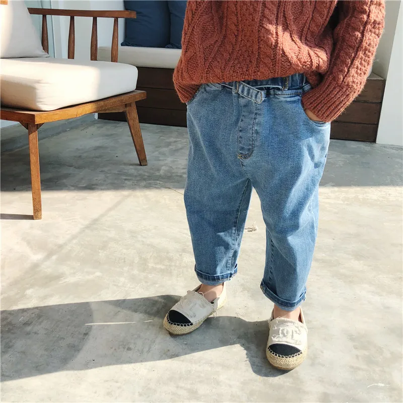 

Spring Autumn 2019 fashion baby girls jeans baby boy loose casual all-match denim pants children elastic trousers