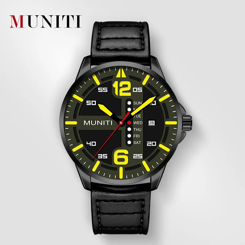 

2019 Fashion Men's Military Watch Waterproof Top Brand Luxury Sport Watches Men Auto Date Quartz Clock Leather Strap Wristwatch