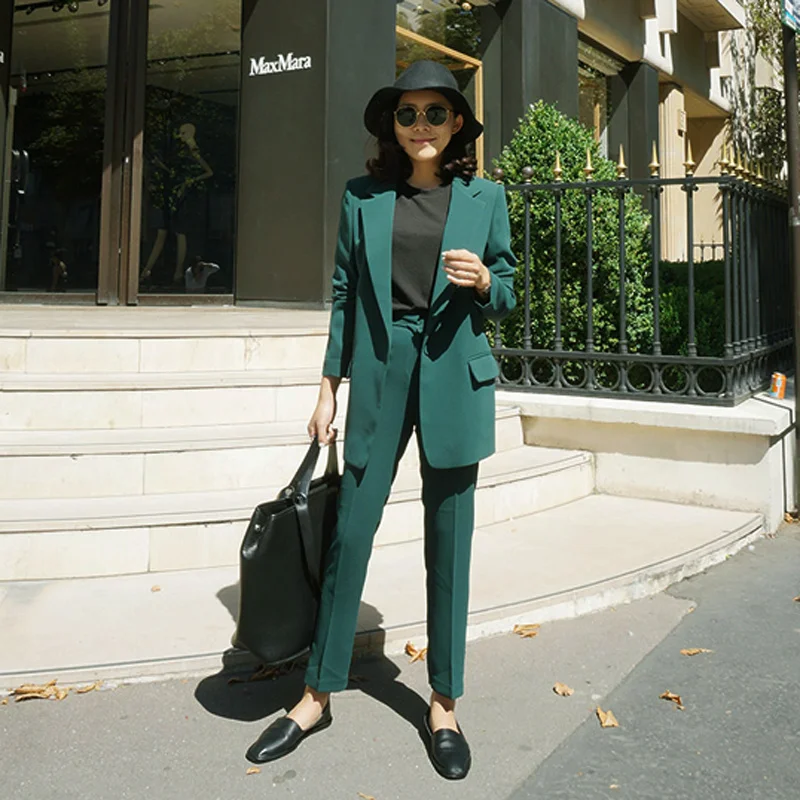 

Women's Pants Suit Spring and Autumn Suit Women's South Korea Leisure One Button Suit Coat Women's Nine-Pant Two Piece Set
