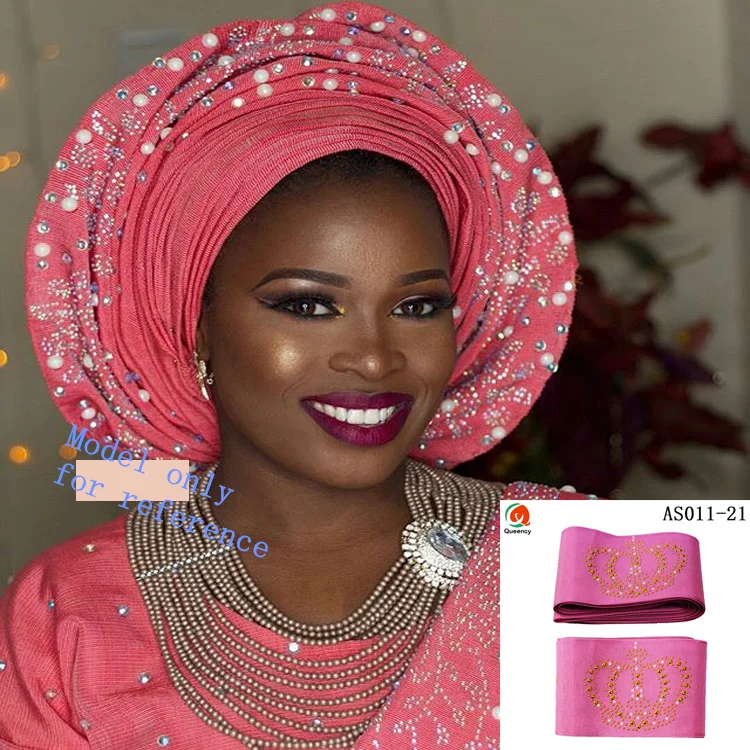 

2018 African Ladies Aso Oke Headtie Wrap 8.6 Meters one piece a pack Fast Shipping As011 Multi colors with stones