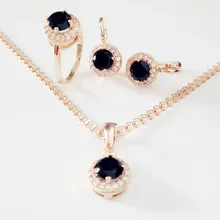 Новинка, Модный Ювелирный Набор, свадебные ювелирные наборы, Модный черный камень, кубический циркон, ожерелье/серьги/кольцо, ювелирные наборы для женщин