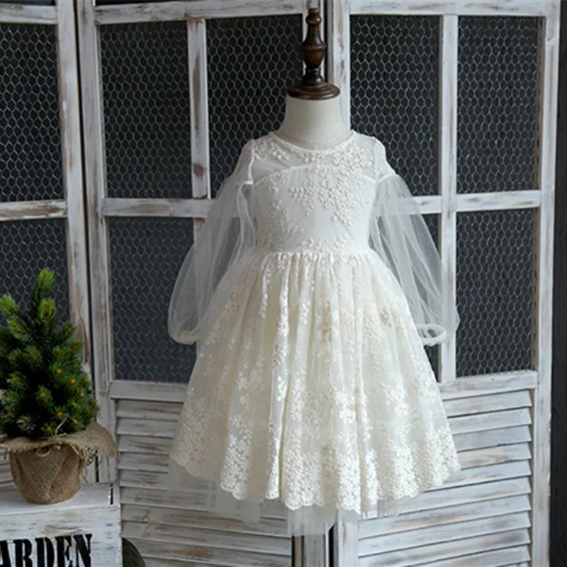 

2017 Spring Lace Girls Dress Kids Embroidery Long Sleeve Tutu Dress Kids Princess Party Dresses Children Clothes 2-7Y