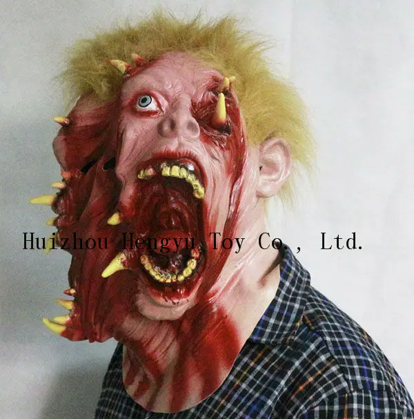 Cheap 2018 Artificial Halloween Attacks Martian Terror Halloween Mask Full Head Latex Scary Horror Brain Party Mask Zombie Cosplay 