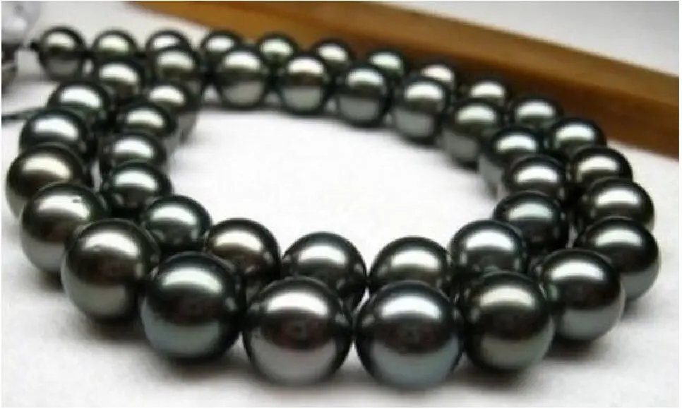 

shipping Excellent AAA11-12mm SOUTH SEA tahitian black pearl necklace 14K Gold Clasp