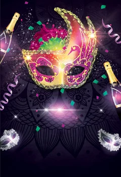 

10x10FT Mardi Gras Masquerade Glitter Mask Wine Bottle Party Custom Photography Backdrop Studio Background Vinyl 300cm x 300cm