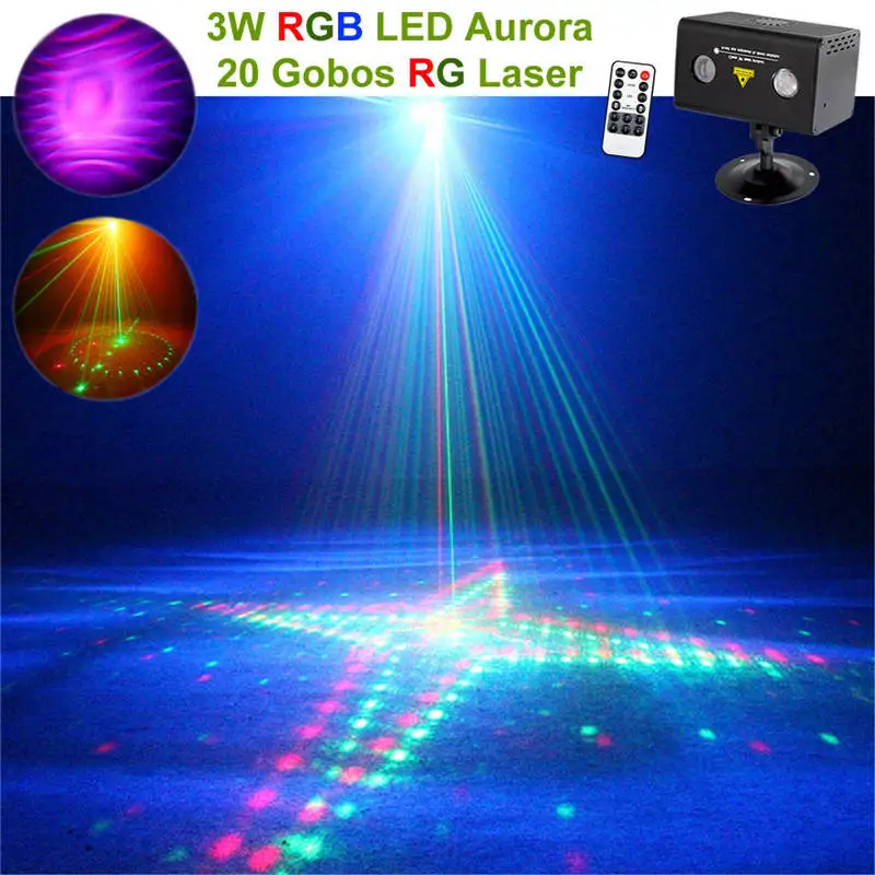 

Mini Remote 20 RG Pattern Laser Lights Xmas Water Galaxy RGB LED Projector Lamp Aurora Effect Party DJ Show Home Stage Lighting