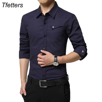 

TFETTERS New Arrival Autumn Casual Men's Shirts Army Green Shirt Long Sleeve Slim Fit Shirt Male Safari Shirt Men's Clothing
