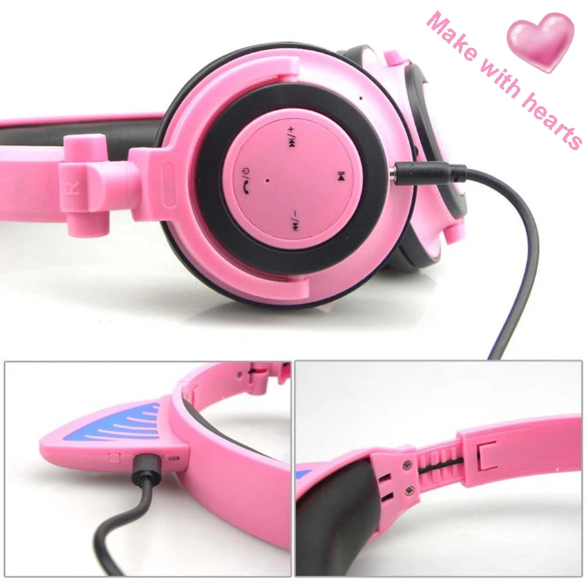 Funelego 2019 Cat Ear Wireless Earphone Flashing Glowing Adult Kid Headset Bluetooth Headphones Mic With LED Light For PC Laptop