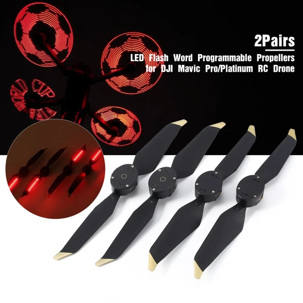 

8331 2 Pairs Low-Noise Blades Propellers Quick Release LED Flash Word Programmable Props for DJI Mavic Pro/Platinum RC Drone