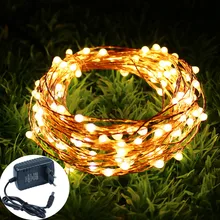 10M 20M 30M 40M 50M Holiday LED String Light Copper Wire Starry Rope Waterproof Flexible Fairy Lights Party Garde+Power Adapter
