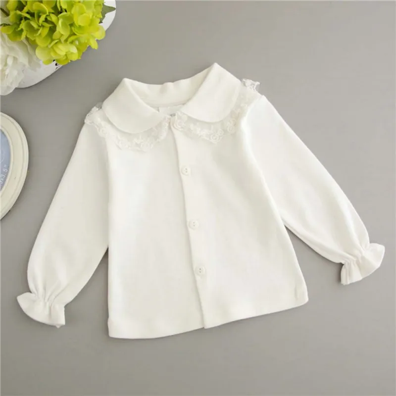 Новый Джентльмен детская одежда с длинными рукавами белые рубашки для девочек отложной воротник детская рубашка для девочек хлопковая