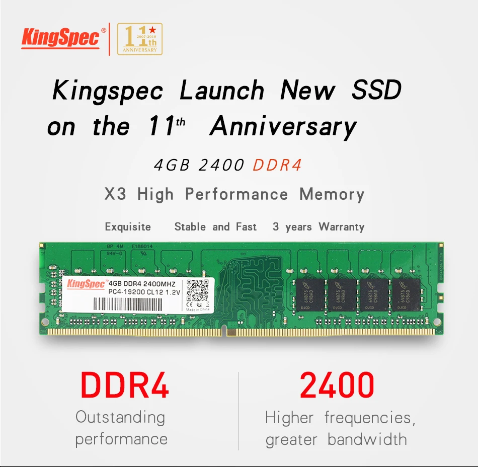 KingSpec DDR4 4 ГБ 8 ГБ 16 ГБ ОЗУ Настольный ПК Память 2400 МГц PC3-19200 288pin высокая производительность высокая скорость 1,2 в