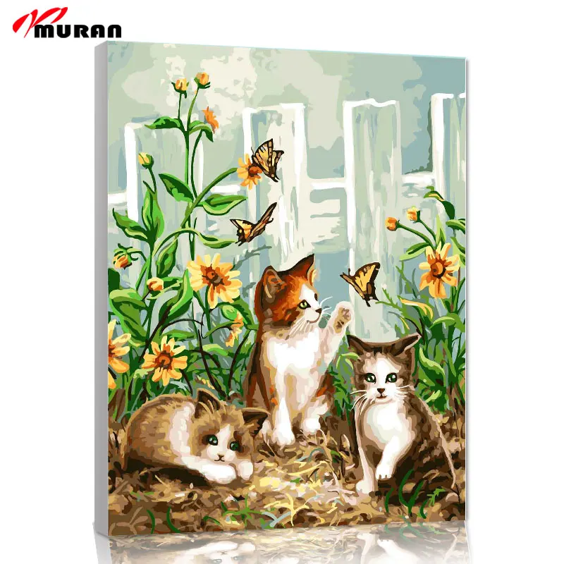 

MURAN Oil Painting By Numbers Diy Picture Drawing Coloring On Canvas Painting By Hand Wall Paint By Number Animal Cats paradise