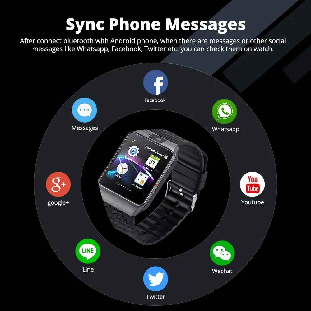 PLYSIN DZ09 Bluetooth Smart Watch Unlocked Smartwatch GSM SIM Card With Camera Support Android IOS iPhone for Men Women