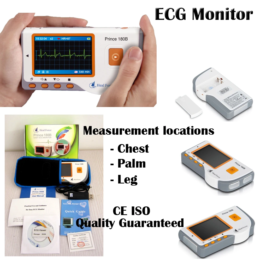 

Handheld ECG Portable LCD EKG Heart Monitor Electrocardiogram Software USB Leg Palm Chest CE approved