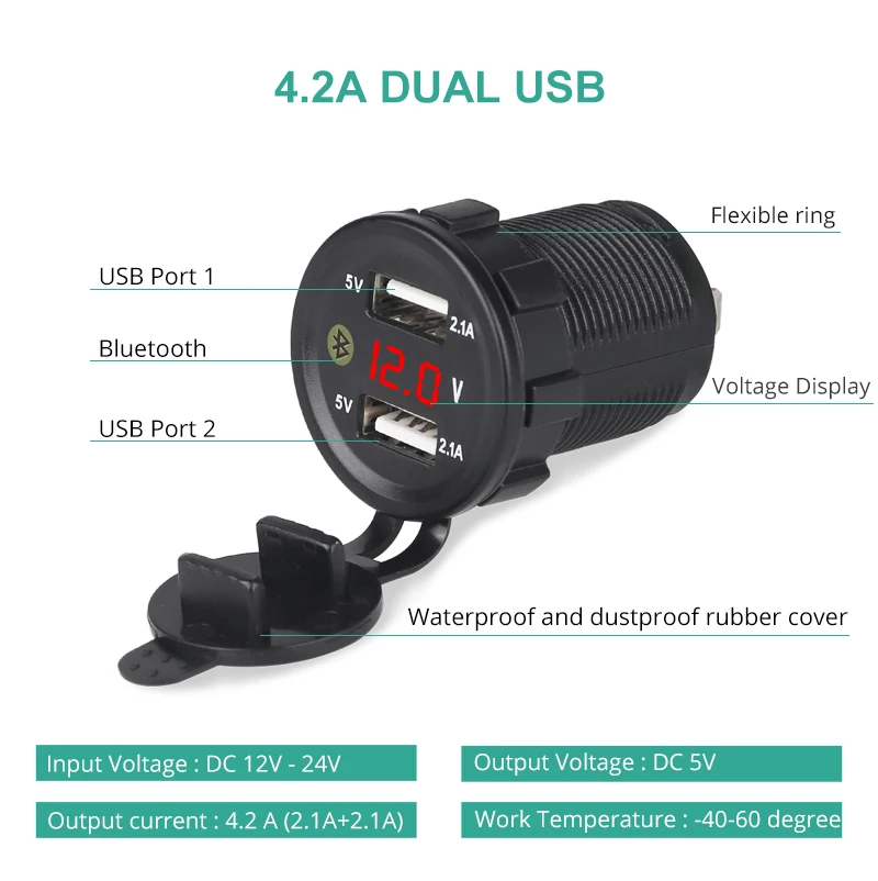 5 в 4.2A двойной USB зарядное устройство розетка с Вольтметр Автостоянка gps трек авто мобильный телефон зарядное устройство для всех мобильных телефонов