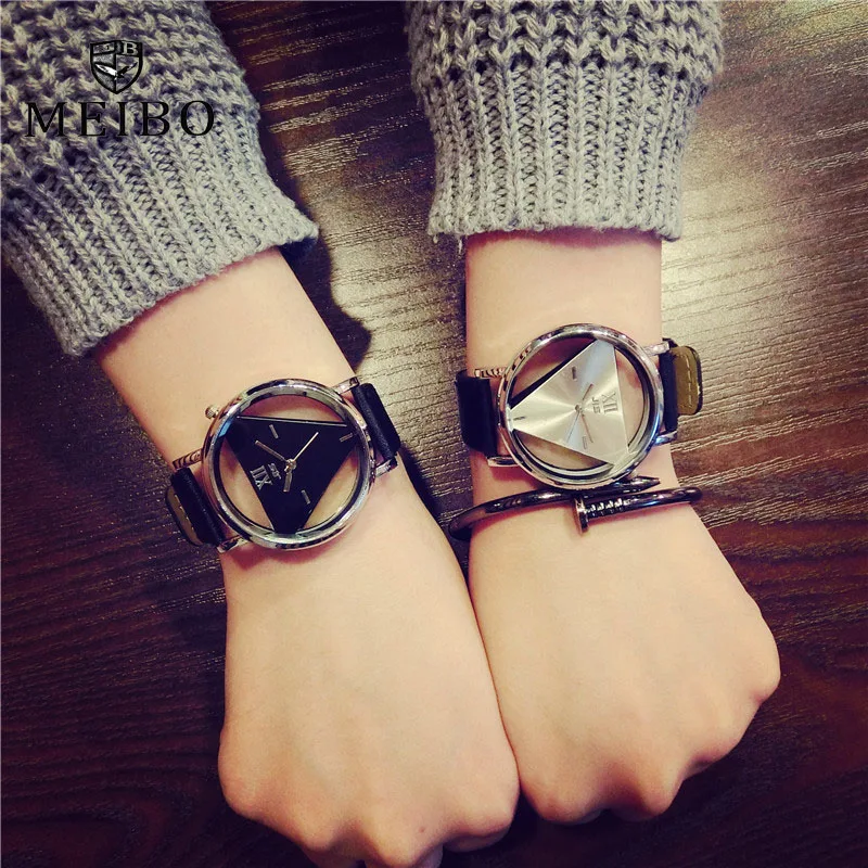 MEIBO модные брендовые часы для женщин повседневные кожаные полые черные кварцевые модные мужские часы Clockreloj de los hombres