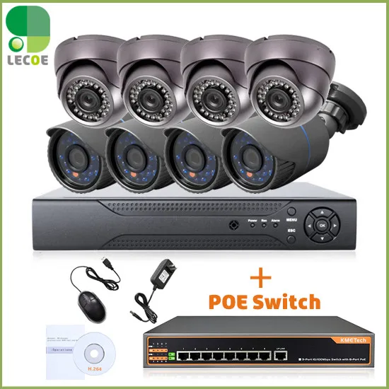 CCTV 8CH POE Система безопасности/комплект с 1080P NVR 8 шт 720P камеры и 8ch переключатель. 330ft