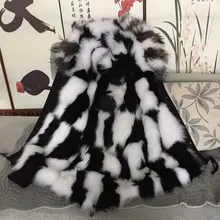 Модная Удобная верхняя одежда, белая и черная подкладка из натурального Лисьего меха, черная меховая парка, меховые пальто Mrs