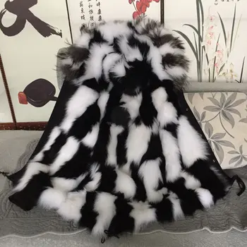 

Fashionable Comfortable wither outwear white and black real fox fur lining jacket black fur parka Mrs furs coats
