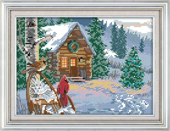 

Joy Sunday Winter Cabin Printing Cross Stitch Needlework Crafts Handmade Needlework Embroidery Cross Stitch Kit Home Wall Decor