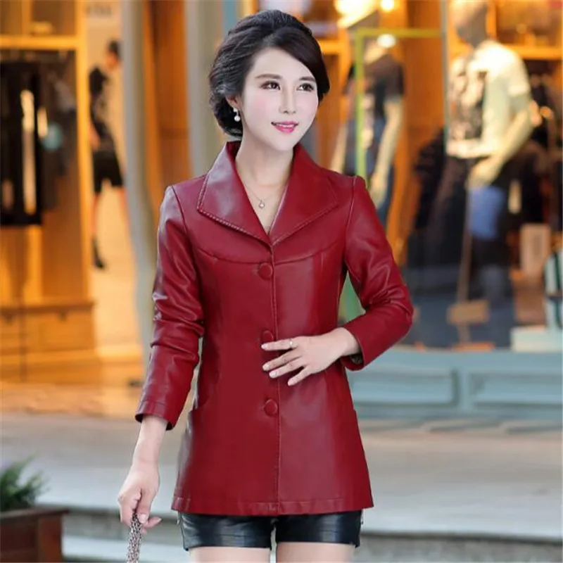 

Spring Women Faux Leather Jacket Plus Size 4Xl 5Xl 6Xl Women Leather Coat Female Ladies Autumn Leather Jackets Coats Red A3882