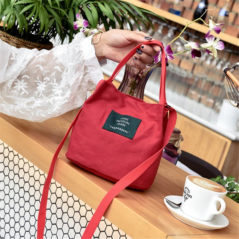 

Women Canvas Tote One-shoulder Hand Bucket Bag Color Original Vintage Small Fresh Canvas Shoulder Bag Literary Casual Cloth Bag