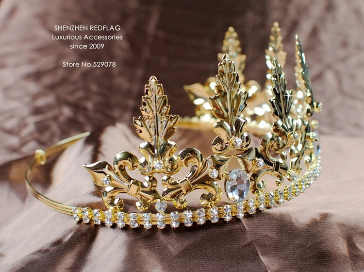 Imperial Gold Crowns Renaissance Tiaras Rhinestone Wedding Bridal Party Costumes 