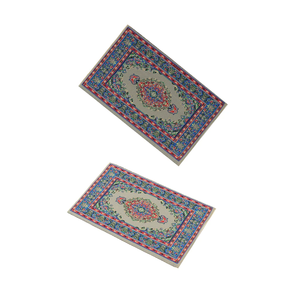 2pcs Turkish Style Carpet Area Rug for 1:12 Dolls House Any Rooms Door Decor Accessories Blue