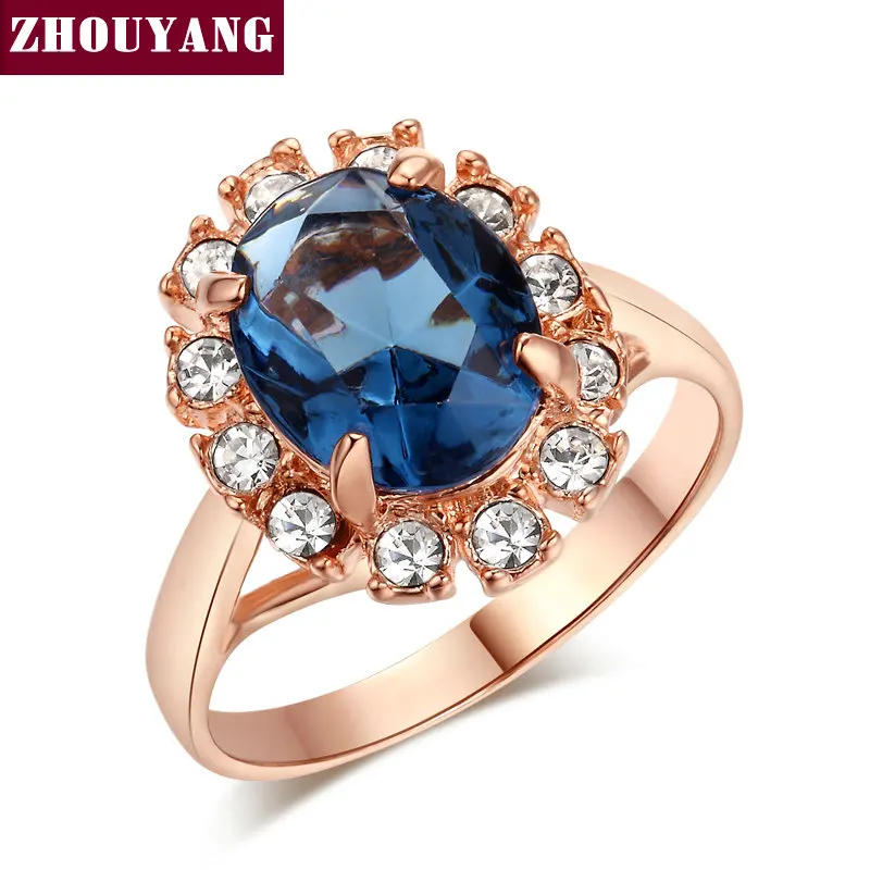 

ZHOUYANG Top Quality ZYR189 Blue Crystal Ring Rose Gold Color Austrian Crystals Full Sizes