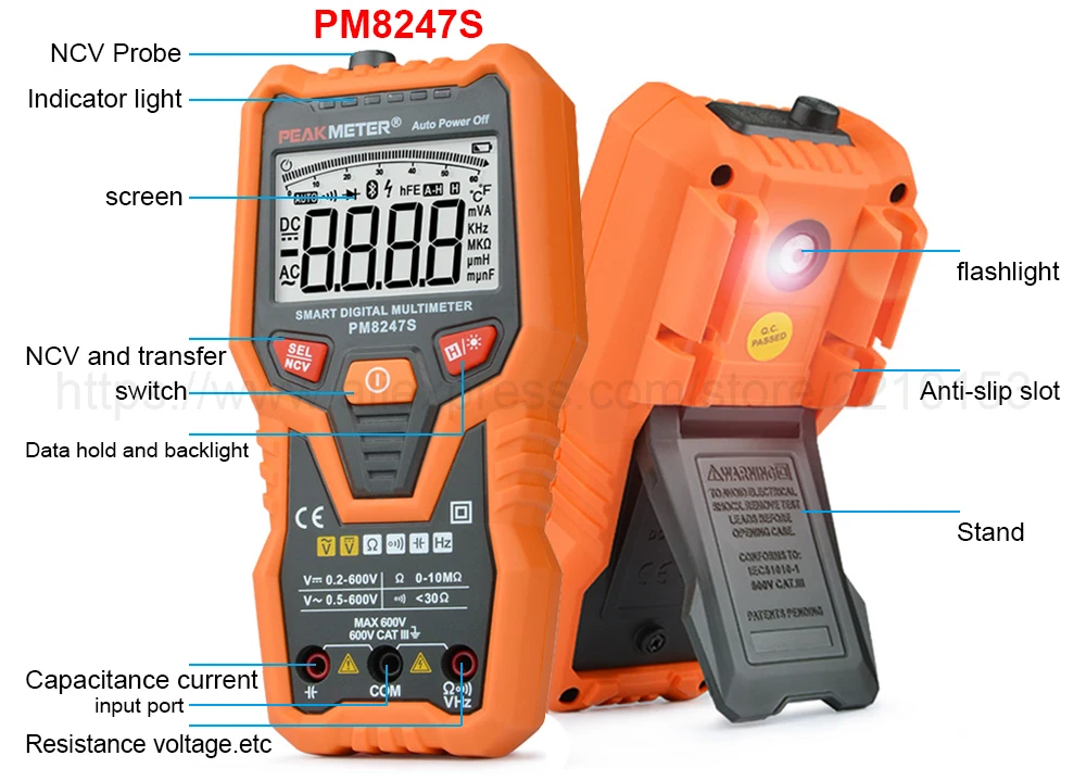DC/AC Умный полный автоматический Диапазон Цифровой мультиметр NCV Частота Температура Емкость тестер PM8247S/PM8248S