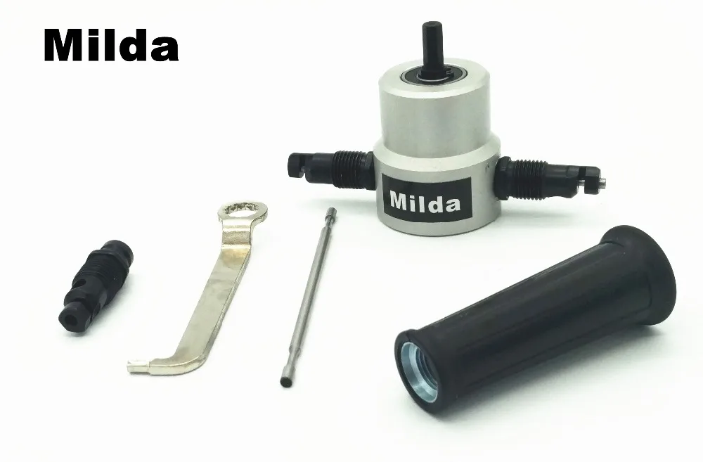 Goedkoop Milda Elektrische Knabbelen Metalen Snijden Dubbele Hoofd Sheet Nibbler Saw Cutter Tool Boor Attachment Snijgereedschap Nibbler Vel