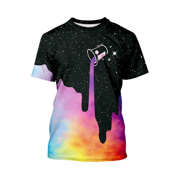 Новая футболка с короткими рукавами и цифровым принтом «звездное небо» для мальчиков и девочек на весну и лето От 7 до 14 лет 2 цвета - Цвет: Черный