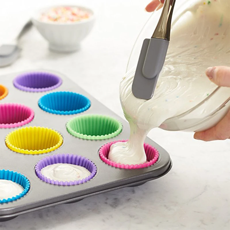 

Silicone Cupcake Liners 12 Pieces (1 dozen) Round Shaped Muffin Molds in Storage Jar Baking Cups Silicon Cake Molds Cake Pans