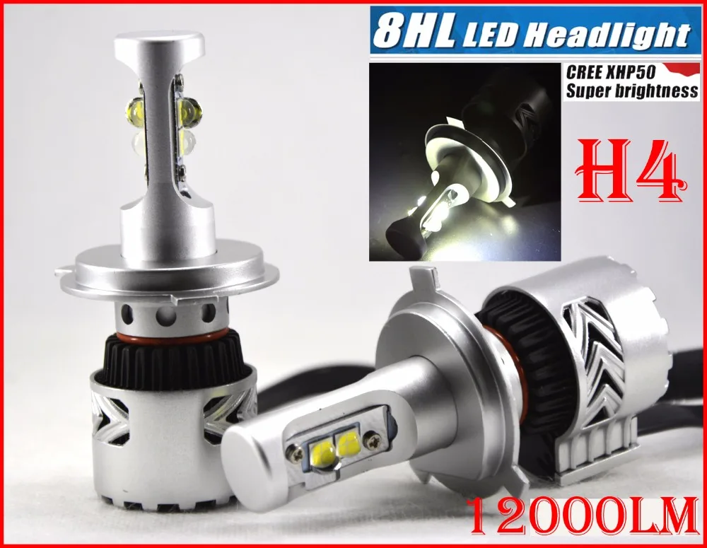 1 Set H4 HB2 9003 80W 12000LM CR LED Headlight System 8th 8HL XHP50 Chip Super White 6500K Hi/low Beam Repl HID Halogen Headlamp
