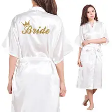 Невесты корона Команда Невесты золотой блеск печати Длинная секция кимоно халат для женщин девичник Свадебный халат из искусственного шелка