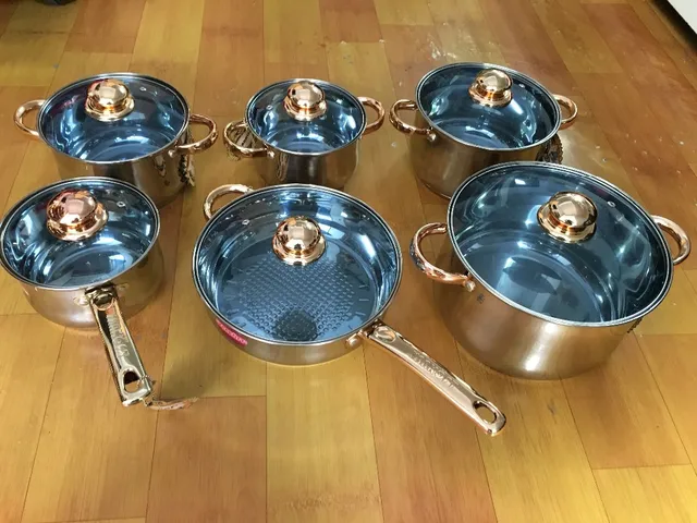 3416 Uniware 12pcs Stainless Steel Cookware Set with SS Gold Plated Handle