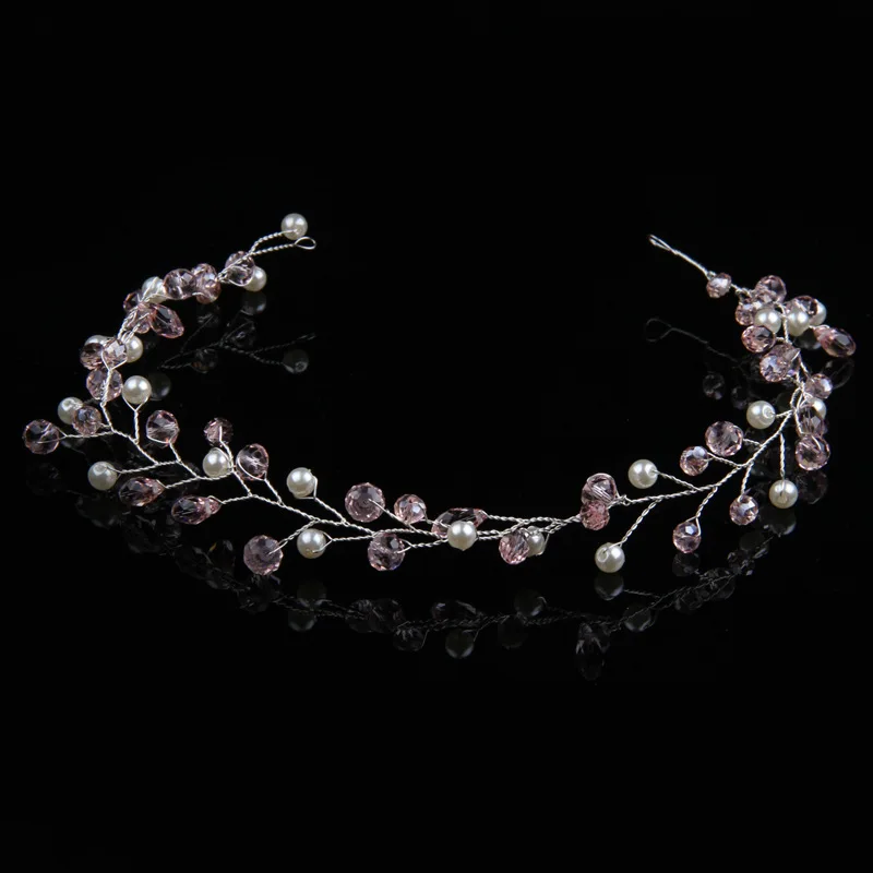Элегантная винтажная свадебная тиара с жемчугом, кристаллами, бисером, свадебная повязка на голову, свадебные аксессуары для волос, украшения для волос - Окраска металла: pink