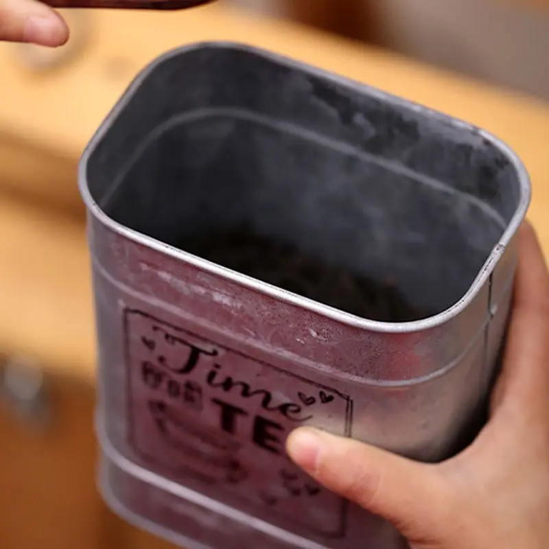 Винтажная металлическая квадратная жестяная коробка для хранения конфет с деревянной крышкой банки кофе, чай, сахар приправа чехол для ювелирных изделий