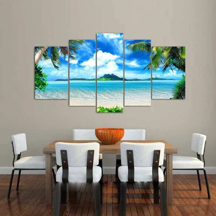 Azure Sky Ocean White Clouds Coconut tree-3