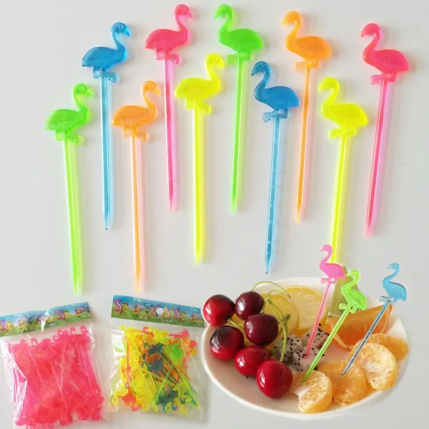 

50pcs/pack Flamingo Shaped Fruit Forks Picks Sticks Party Kitchen Food Picks Home Snack Dessert Toothpick Supplies -color random