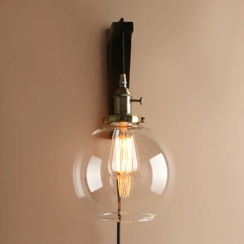 Винтажный настенный светильник-бра ручной работы с деревянным крюком, современный стеклянный настенный светильник с деревянным креплением, домашний декор