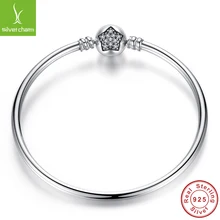 100% 925 Brazalete De Plata Esterlina Con CZ Clara para Las Mujeres Moda Joyería de BRICOLAJE Ajuste Original Pulseras Charm Regalo