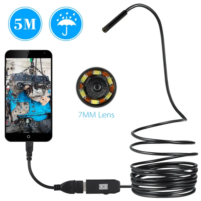 

1/2/3/5M 7mm Lens USB Endoscope Camera Waterproof Wire Snake Tube Inspection Borescope For OTG Compatible Android Phones