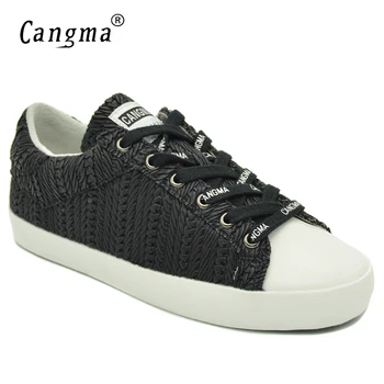 

CANGMA Original Comfort Ladies Shoes Autumn Black Stripe Handmade Genuine Leather Sneakers Women Calzado Mujer Famale Flat Shoes