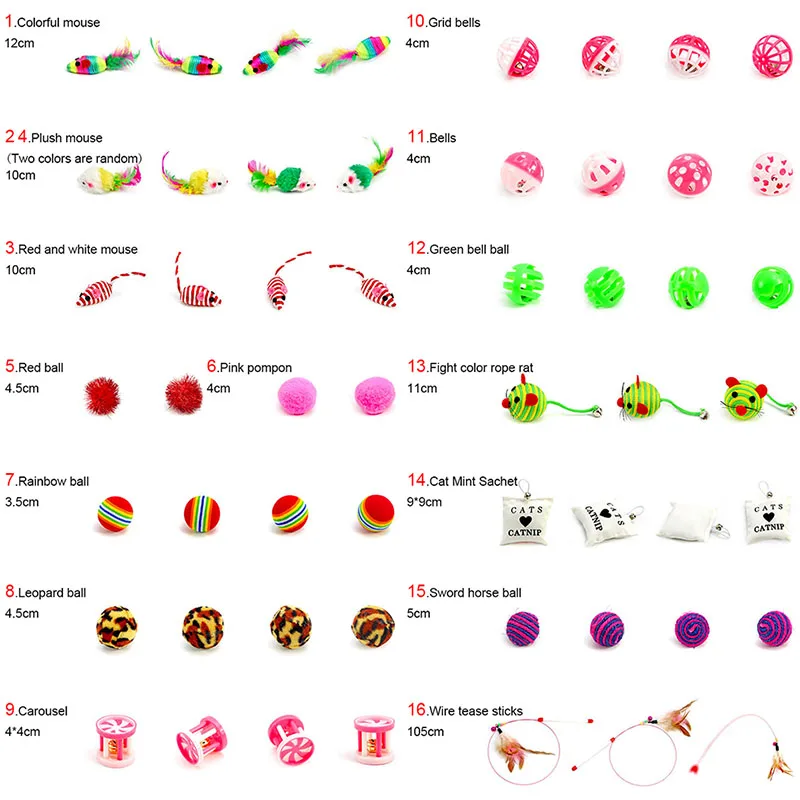 16 шт./компл. игрушки для различных вещей кошки забавные Мышь кошачья мята сизальских канатов шары подарок перо набор игрушек для маленькая кошка котёнок домашних животных
