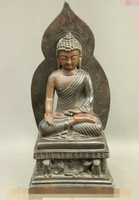 

S03952 16" Tibet Chinese Temple Buddhism Bronze Shakyamuni Sakyamuni Lion Buddha Statue (B0328)