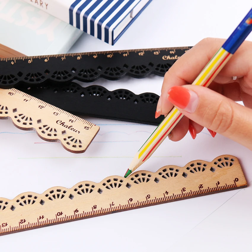 

1PC Kawaii Cute Stationery Wood Straight Rulers Lace Sewing Ruler Stationery Office School Supplie Accessories